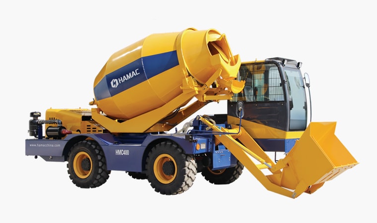 Self-loading concrete mixer